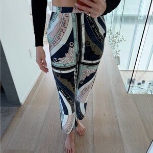 Tory Burch Navy, Cream & Pale Pink Wide-Leg Printed Pants